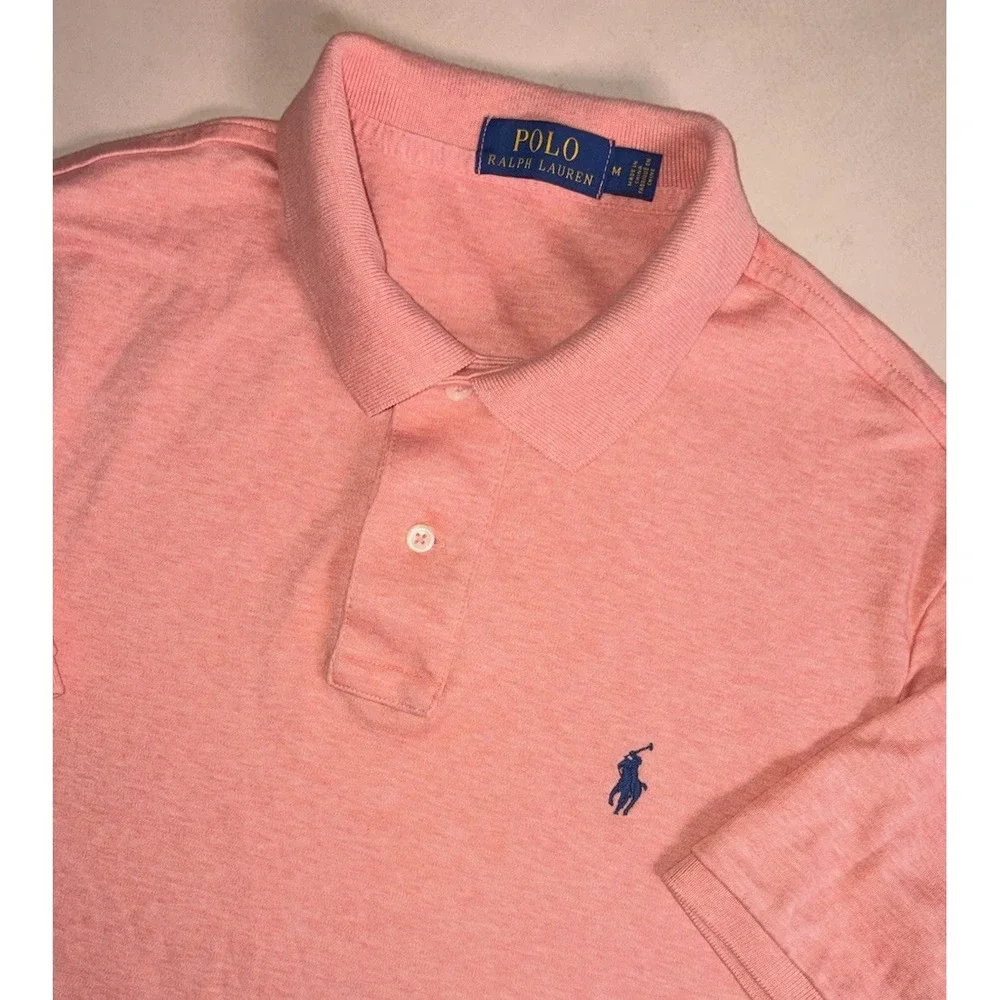 Polo Ralph Lauren Polo Shirt Mens Medium Solid Heathered Peach Short Sleeve